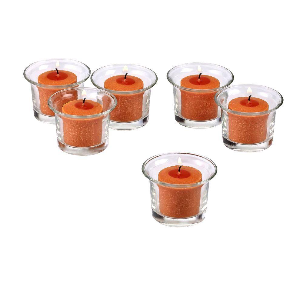 Clear Glass Lip Votive Candle Holders with Orange Votive Candles (Set of 36) N270432