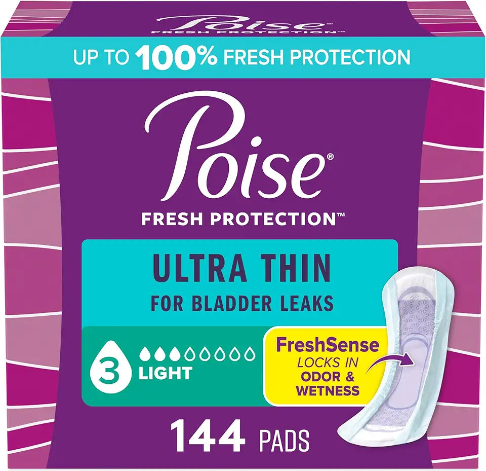 Ultra Thin Incontinence Pads, 3 Drop Light Absorbency, Regular Length, 144 Count U496