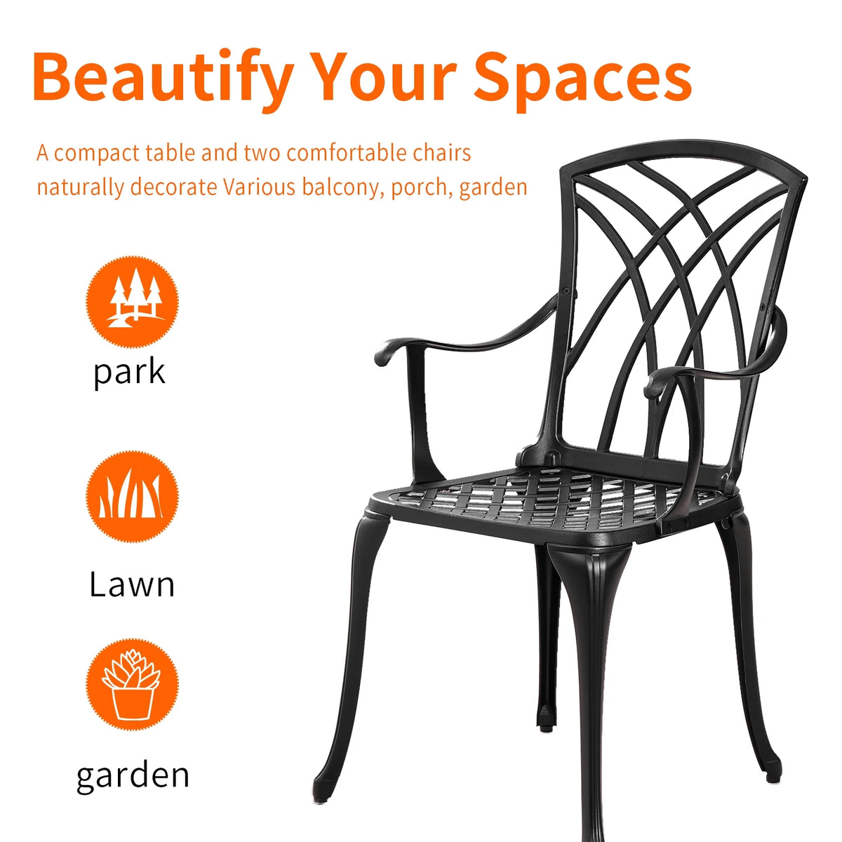 3 Piece Cast Aluminum Patio Bistro Set with Umbrella Hole J732