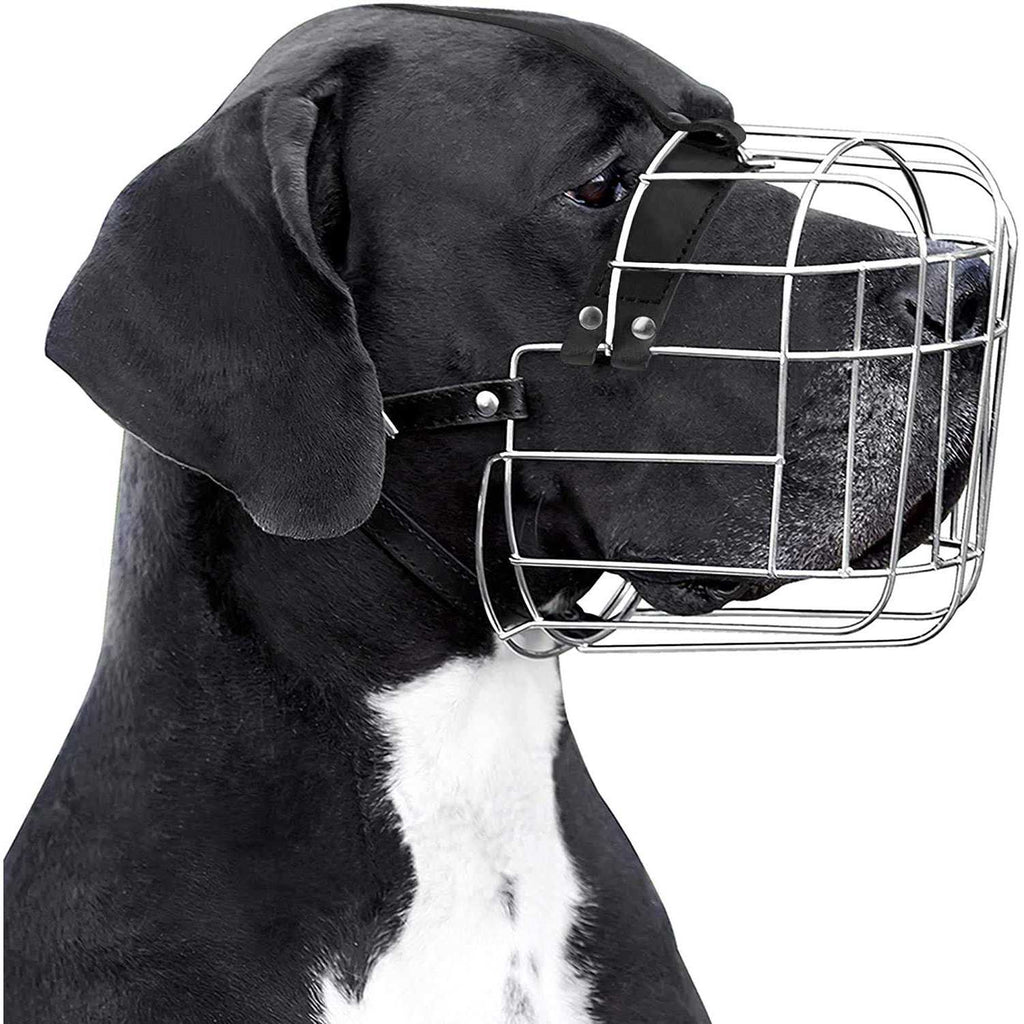 Metal Dog Muzzle Wire Basket with Leather Straps X917569