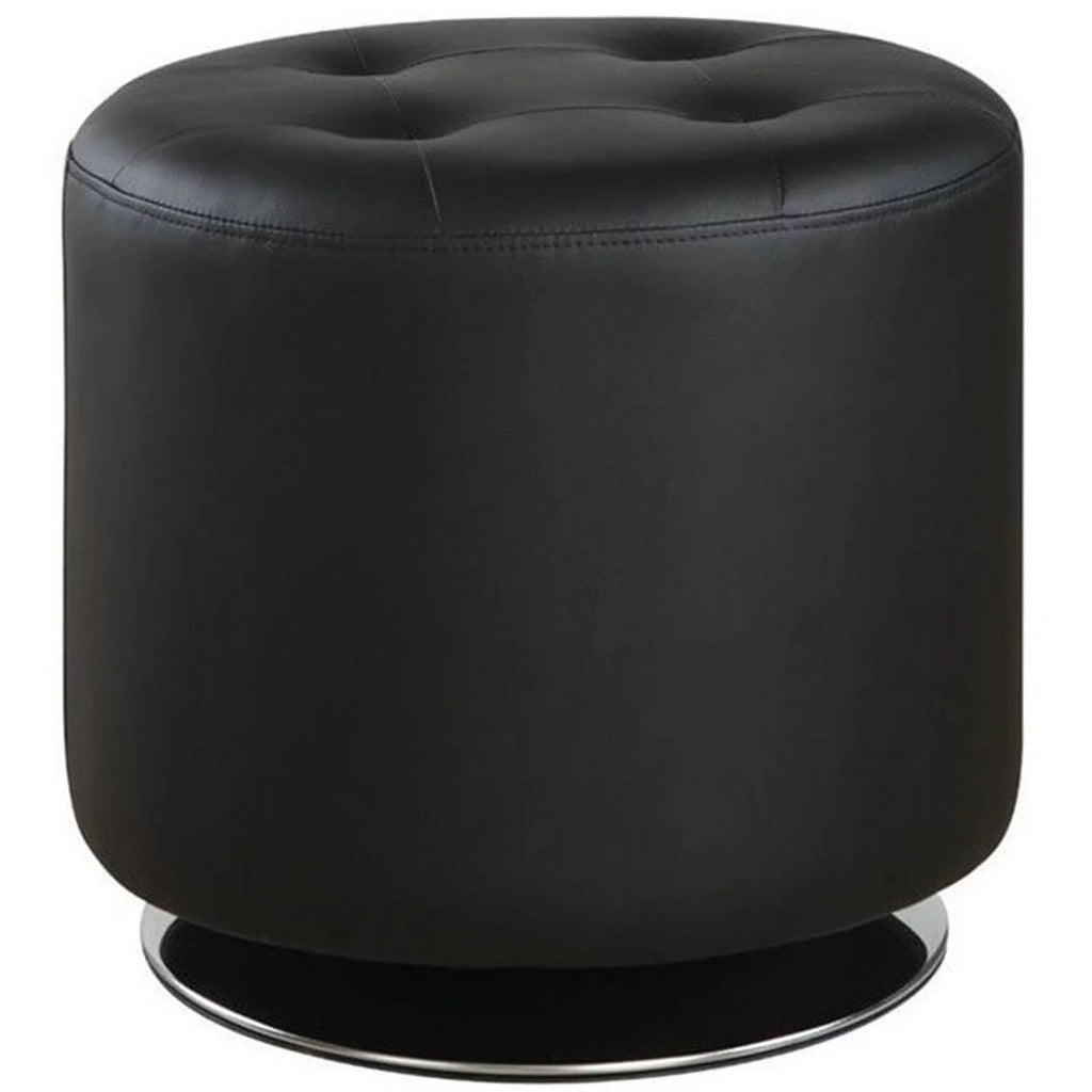Black Faux Leather Tufted Swivel Ottoman W5095