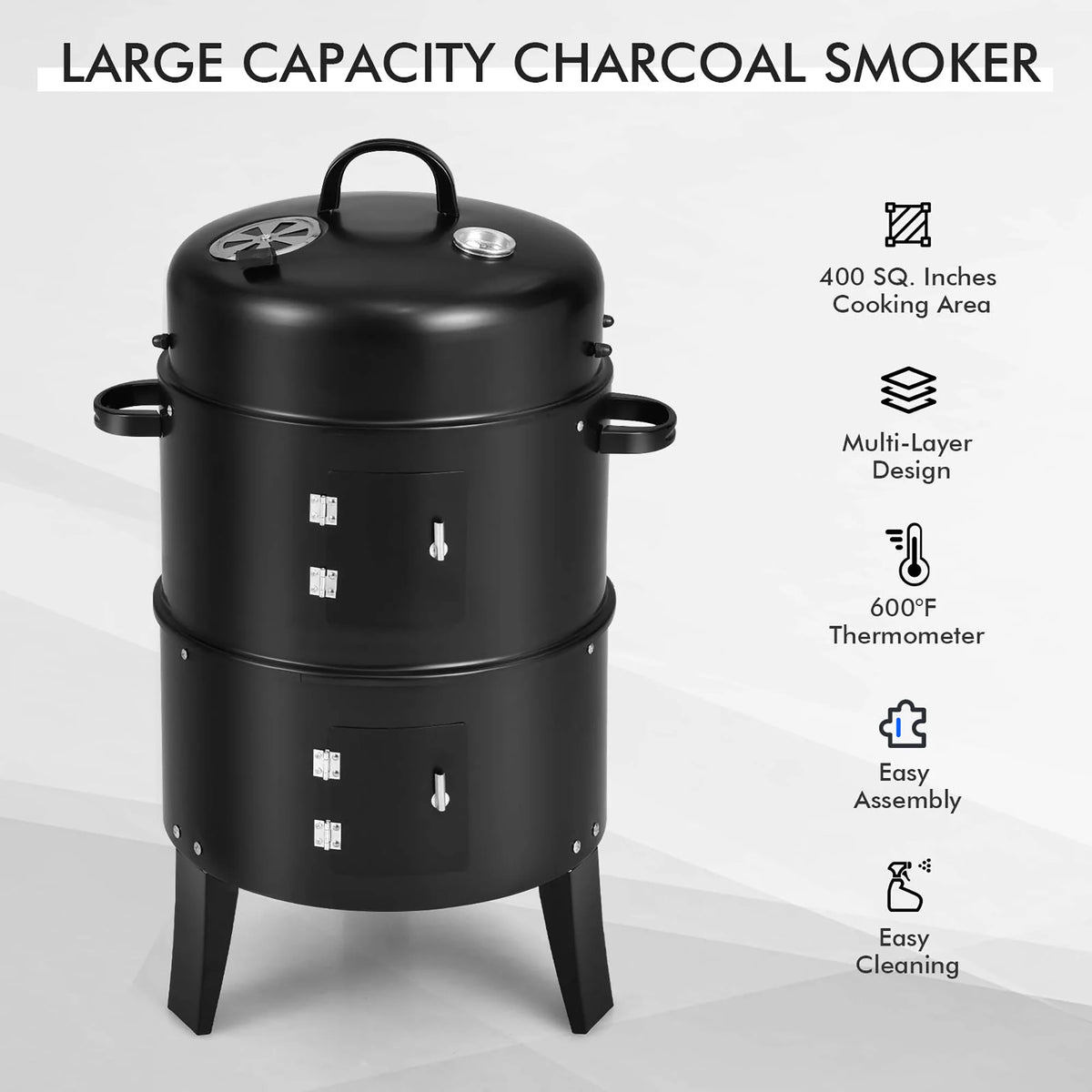 Charcoal Smoker Grill with Detachable 2 Layer N775