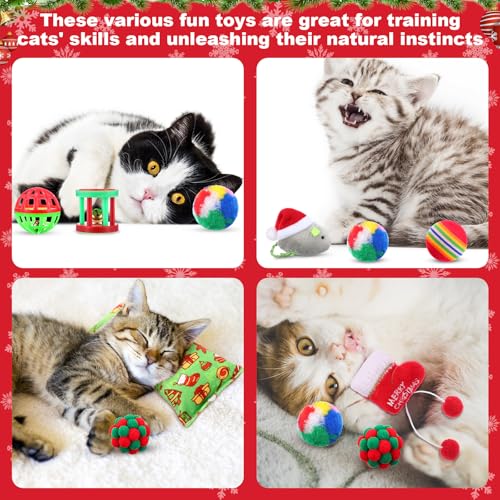 11 Pcs Christmas Catnip Cat Toy Gift Set with Santa Snowman Plush Balls Crinkle Mice L5906