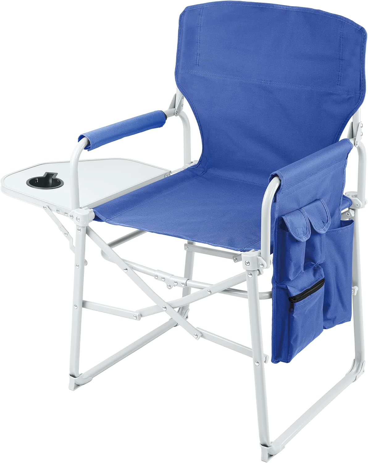 Steel Frame Director's Folding Camping Chair with Side Table and Pockets X418344