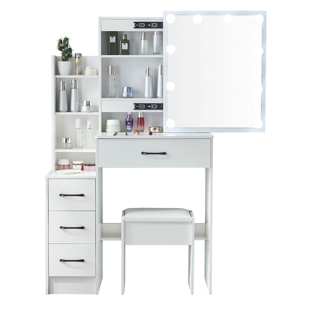 4 Drawer Makeup Vanity Desk with Stool Mirror and Light M755