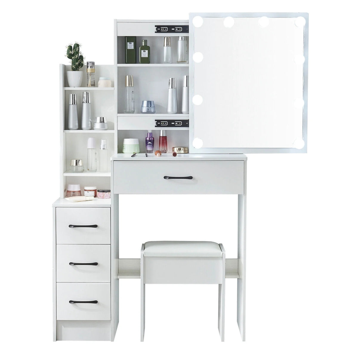 4 Drawer Makeup Vanity Desk with Stool Mirror and Light M755