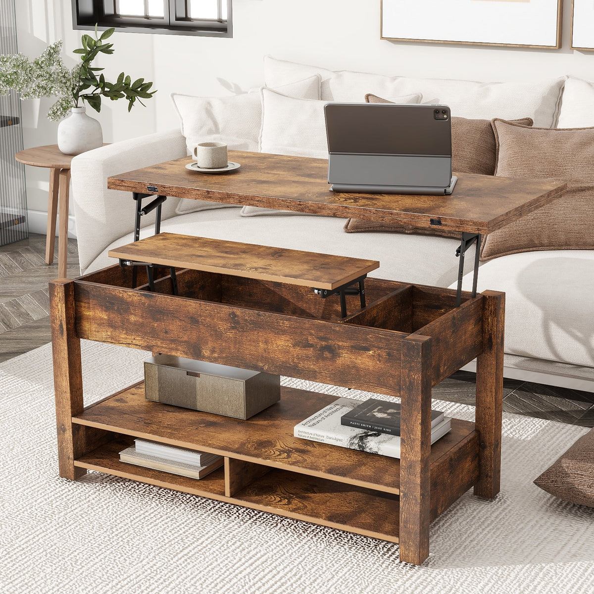 Lift Top Coffee Table with 3 Shelves S614430
