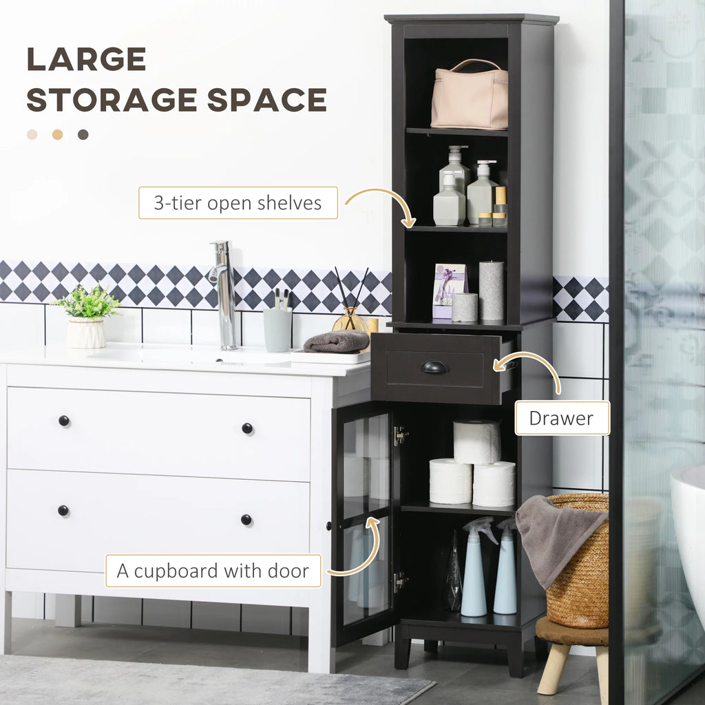 Slim Bathroom Storage Cabinet Linen Tower Brown B234