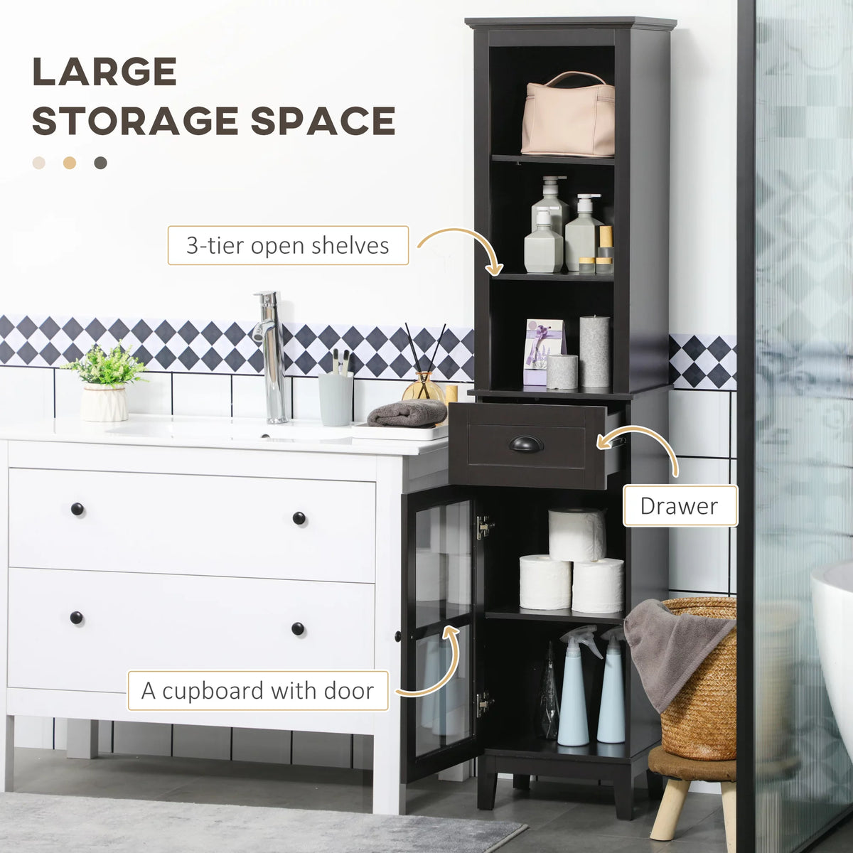 Slim Bathroom Storage Cabinet Linen Tower Brown B234