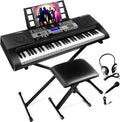 61 Key Portable Electric Keyboard Piano with Stand, Stool, Headphones, Microphone, LCD Screen D6026