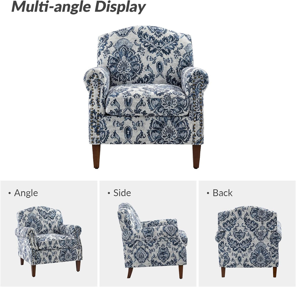Navy Accent Chair with Wood Legs and Removable Cushion H4979