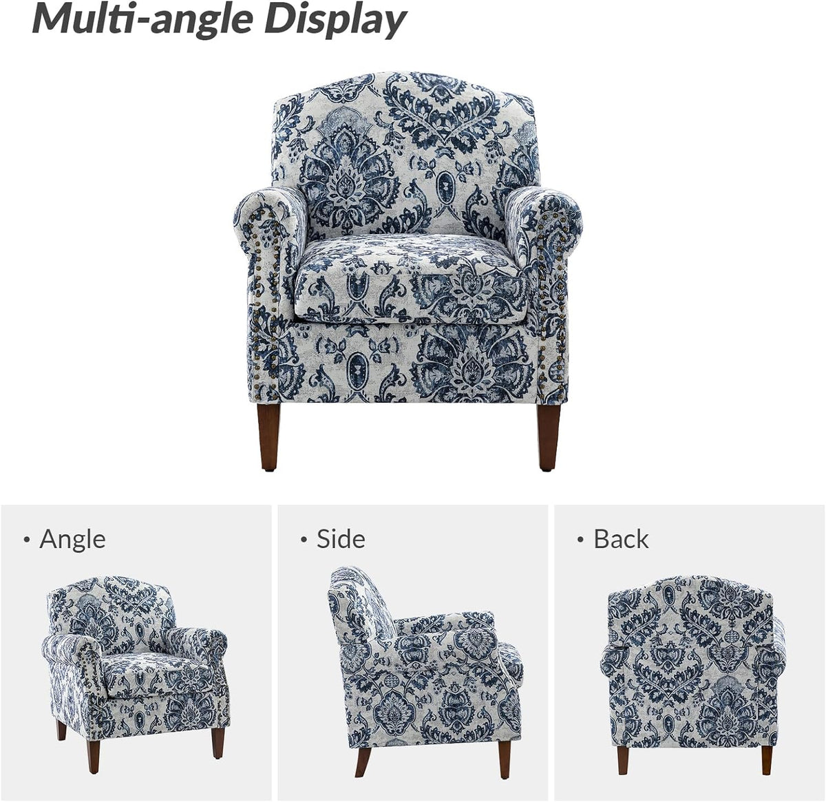 Navy Accent Chair with Wood Legs and Removable Cushion H4979