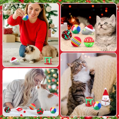 11 Pcs Christmas Catnip Cat Toy Gift Set with Santa Snowman Plush Balls Crinkle Mice L5906