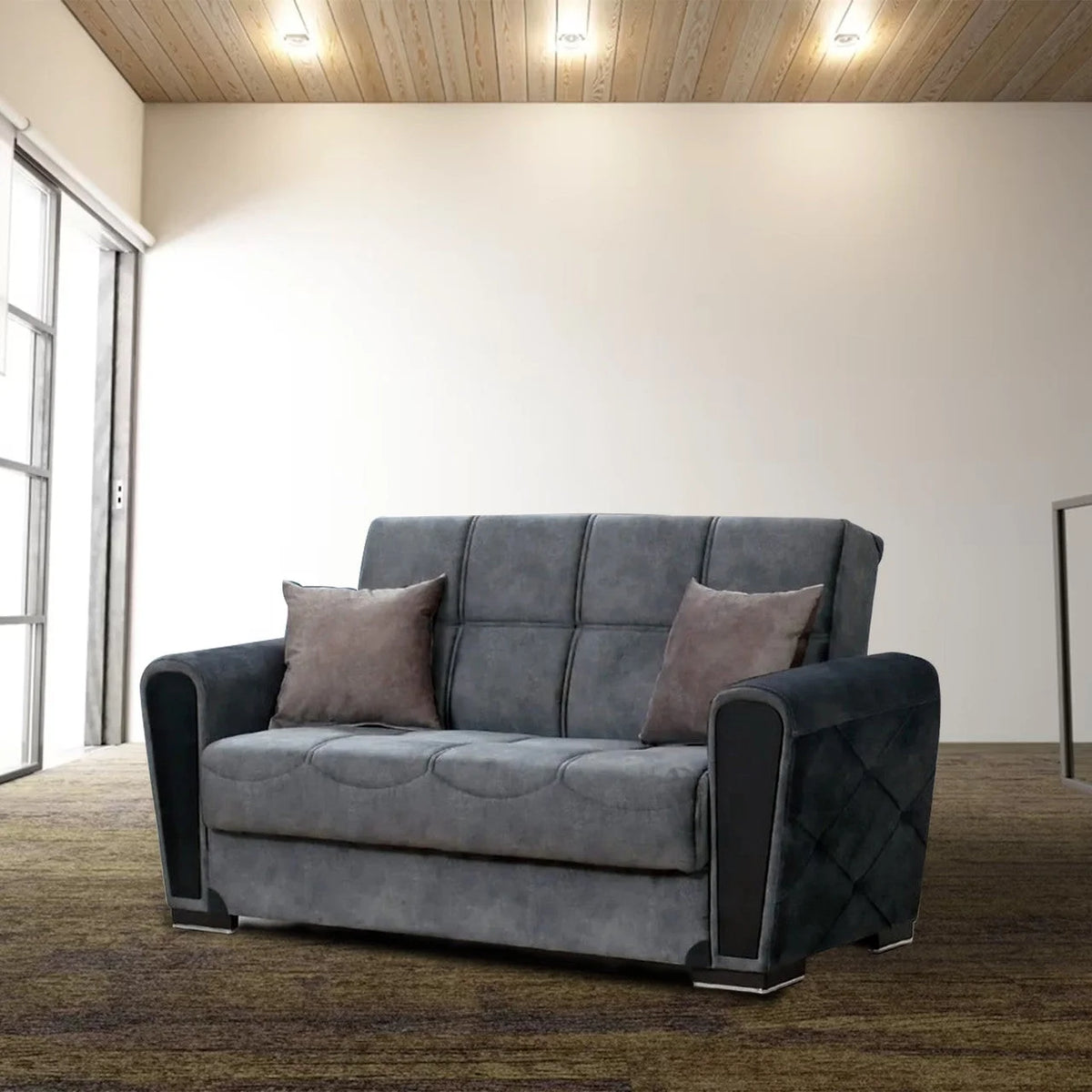 Gray Fabric Loveseat O4026