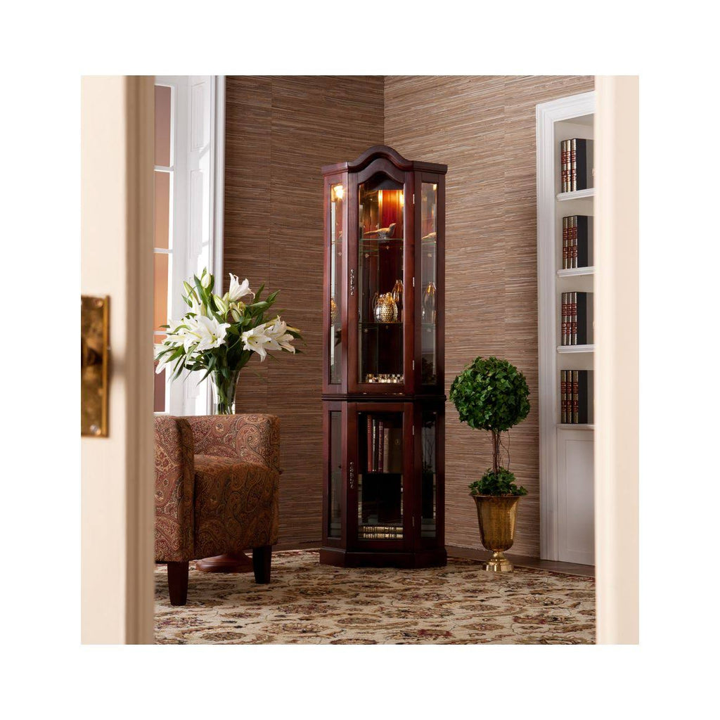 Lighted Corner Curio Cabinet Mahogany Y2309