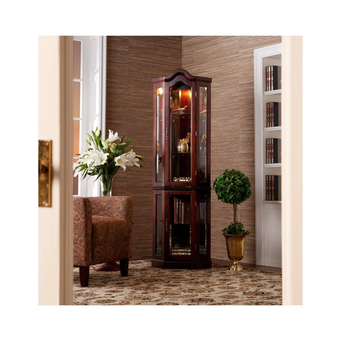 Lighted Corner Curio Cabinet Mahogany Y2309