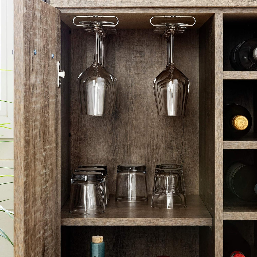 Weathered Oak and Matte Black Bar Cabinet with Storage N883
